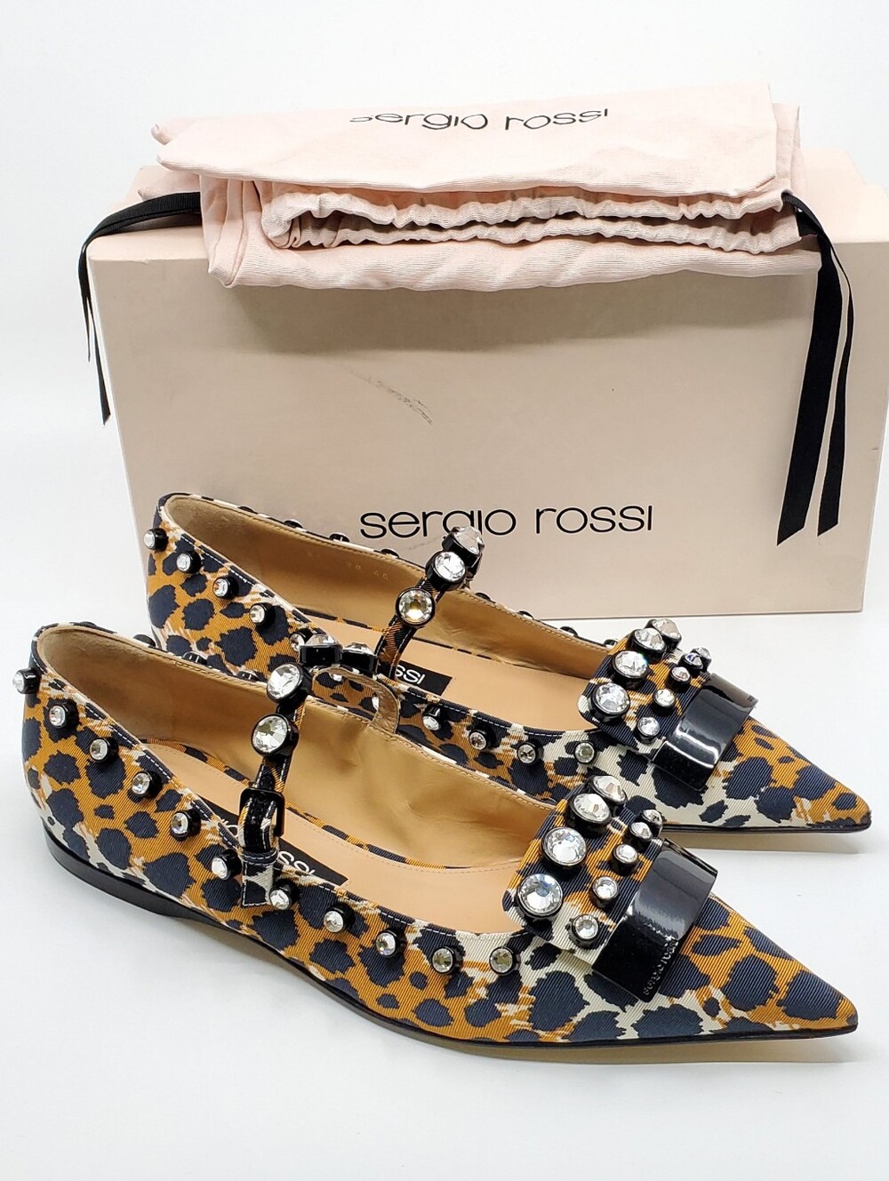 Sergio Rossi SR1 leopard print crystal-embellished ballet flats-Size-40